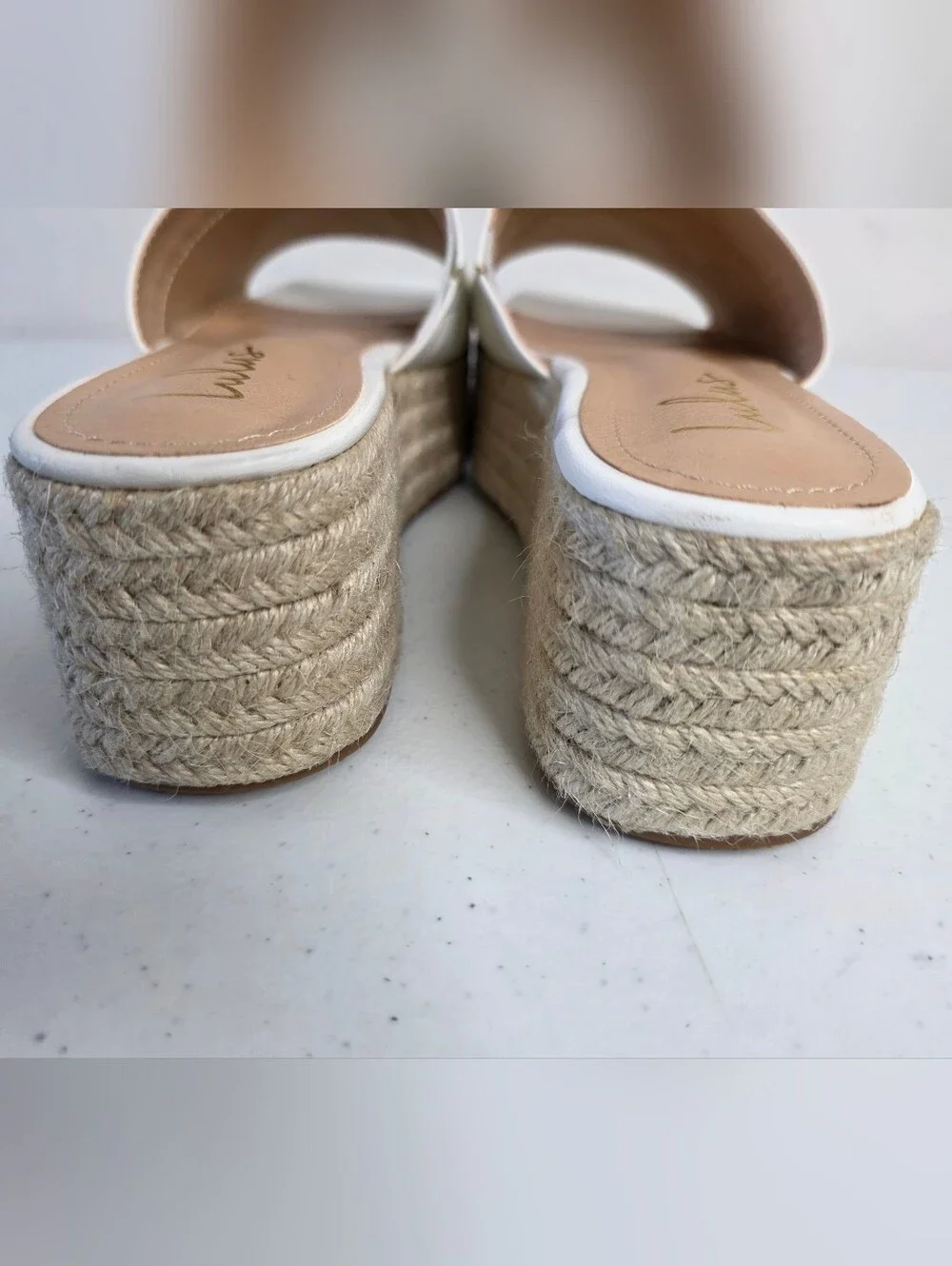 Lulus O'ahu White Espadrille Platforms Size 8 Soft Faux Leather Slides Coastal